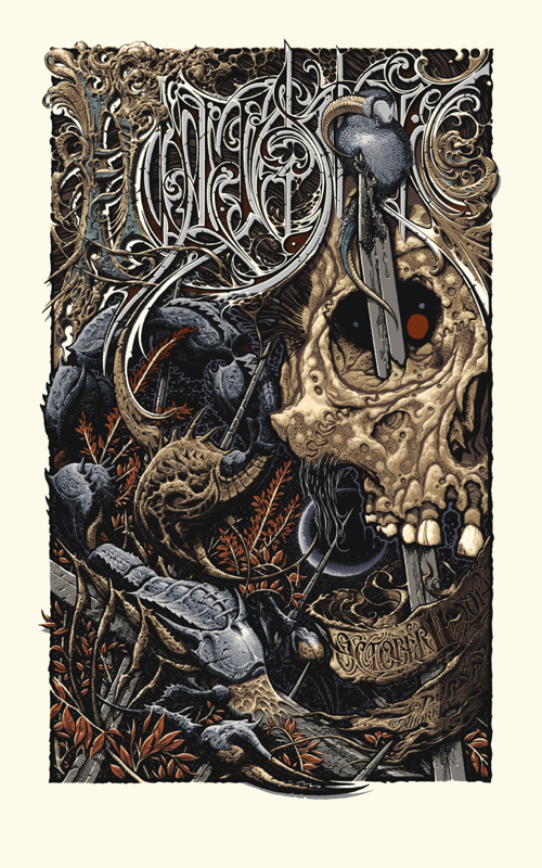"Hyperstoic" by Aaron Horkey and Pushead.  22.5" x 36" 13-color Screenprint.  Ed of 183.  $175