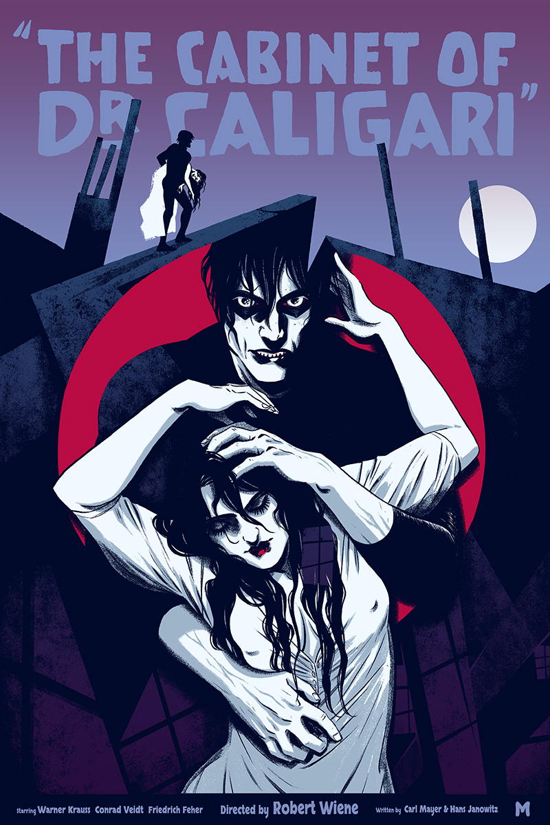 The Cabinet of Dr. Caligari (Variant) by Becky Cloonan. 16"x24" screen print. Hand numbered. Edition of 125. Printed by D&L Screenprinting. $60