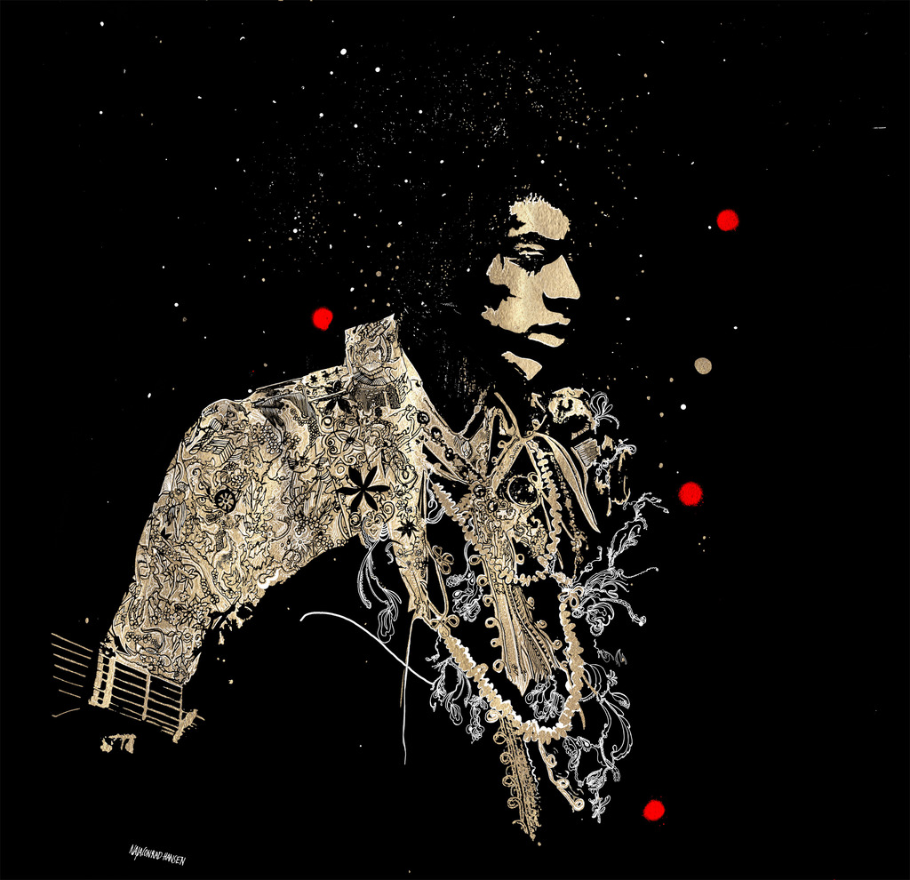 "Jimi Hendrix" "Constellation Jimi" Edition of 25 on gold foil  $175