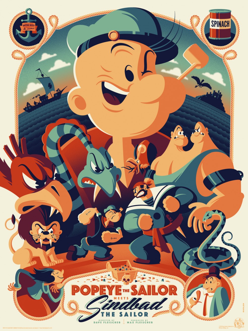 "Popeye the Sailor Meets Sinbad the Sailor" by Tom Whalen.  18" x 24" Screenprint.  Standard (Ed of 280, $65) : Foil (Ed of 10, $150)