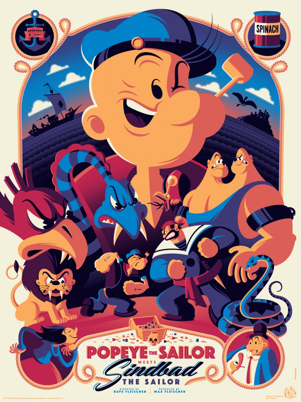 "Popeye the Sailor Meets Sinbad the Sailor" by Tom Whalen.  18" x 24" Screenprint.  Standard (Ed of 50, $100) : Foil (Ed of 10, $150)