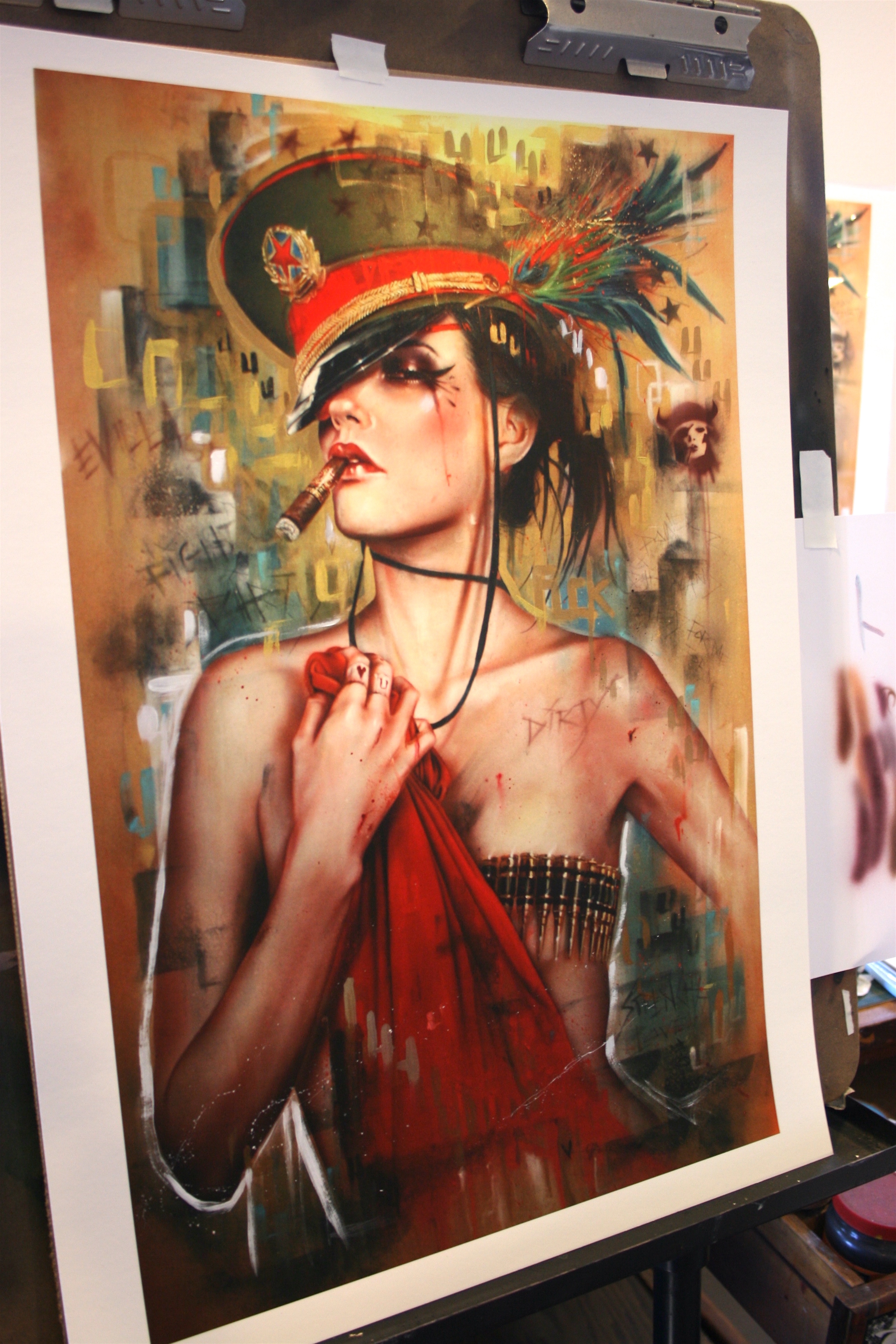 "Fearless" by Brian Viveros.  18" x 24" Giclee, hand-embellished.  Framed to 24" x 30".  Ed of 33 S/N.  $600