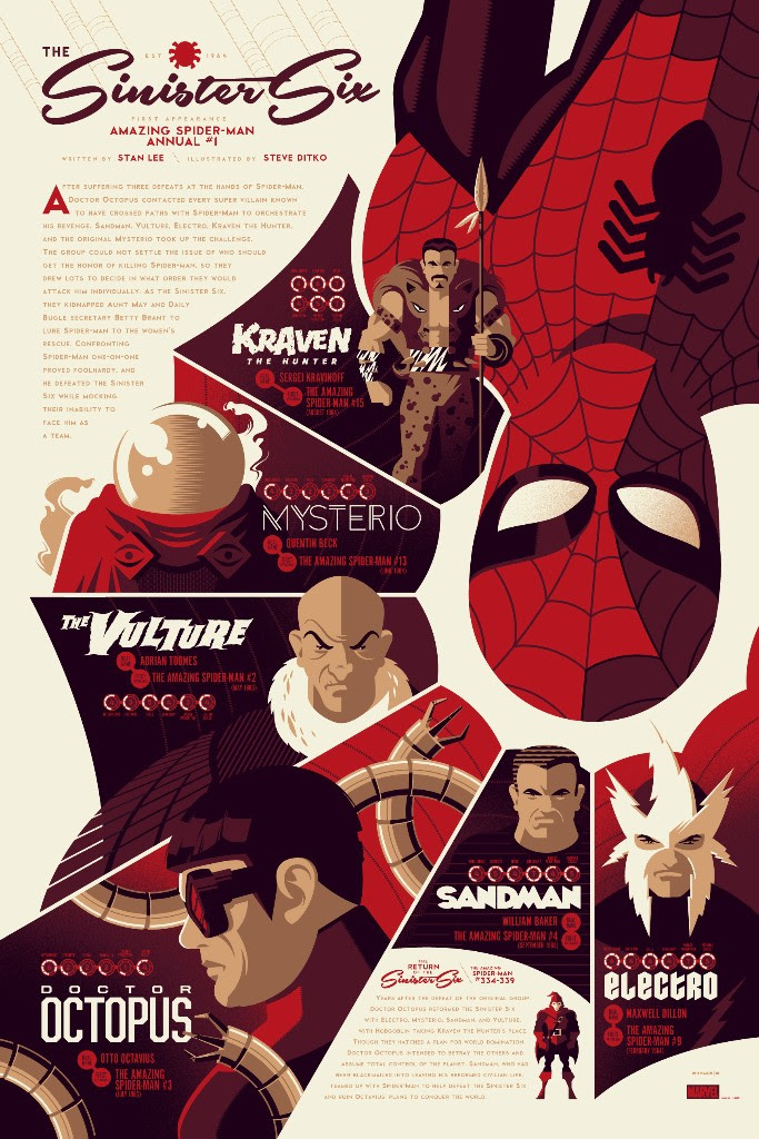 Sinister Six by Tom Whalen. 24"x36" screen print. Signed & hand numbered. Edition of 325. Printed by D&L Screenprinting. $45