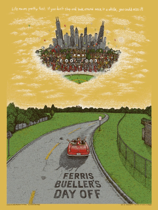 "Ferris Bueller's Day Off" by Marq Spusta.  18" x 24" Screenprint.  Ed of 90 S/N.  $125 (Super Gold Edition)
