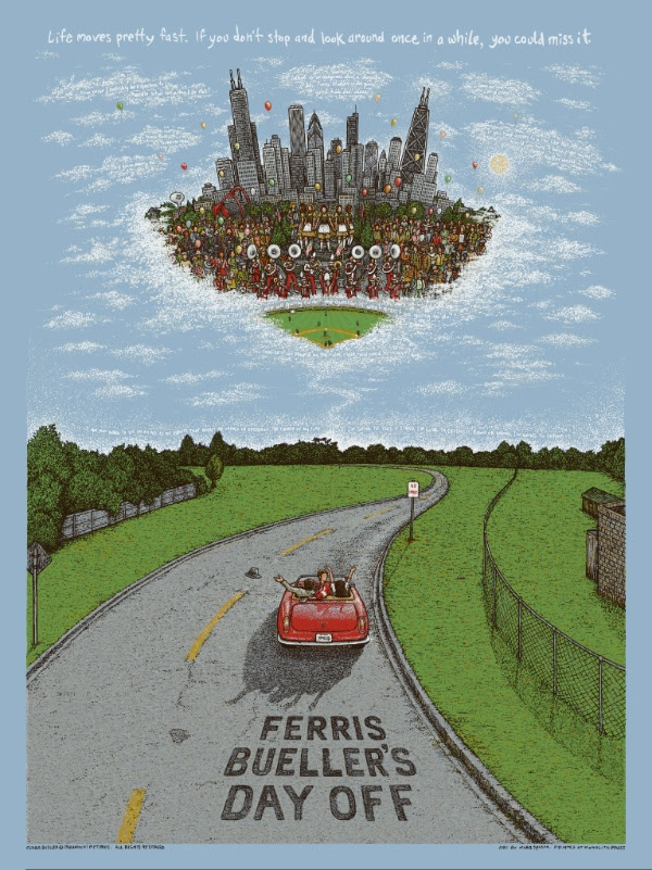 "Ferris Bueller's Day Off" by Marq Spusta.  18" x 24" Screenprint w/ metallics.  Ed of 150 S/N.  $90 (Opal Edition)