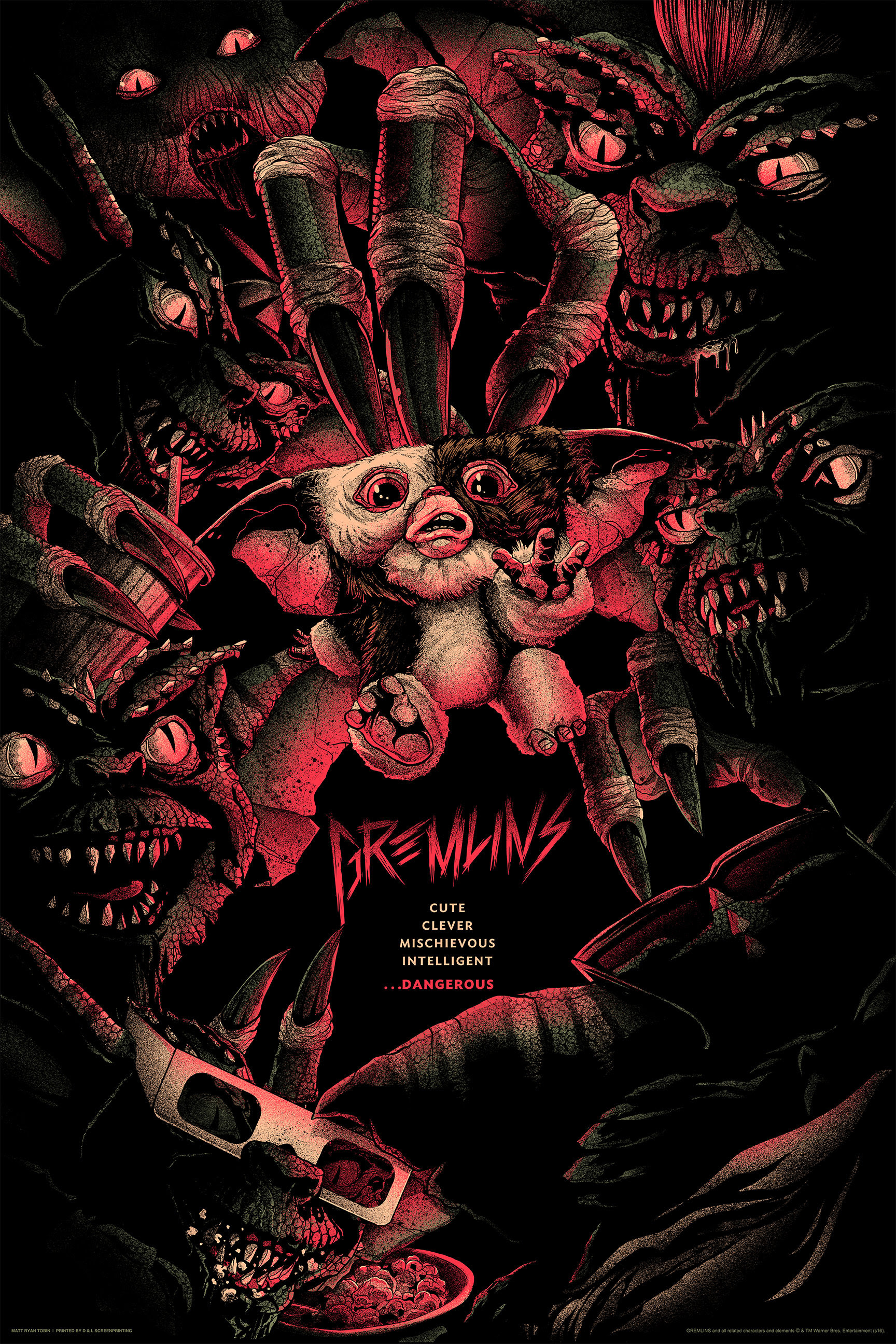 Gremlins by Matt Ryan Tobin. 24"x36" screen print. Hand numbered. Edition of 275. Printed by D&L Screenprinting. Expected to ship January 2017. $45